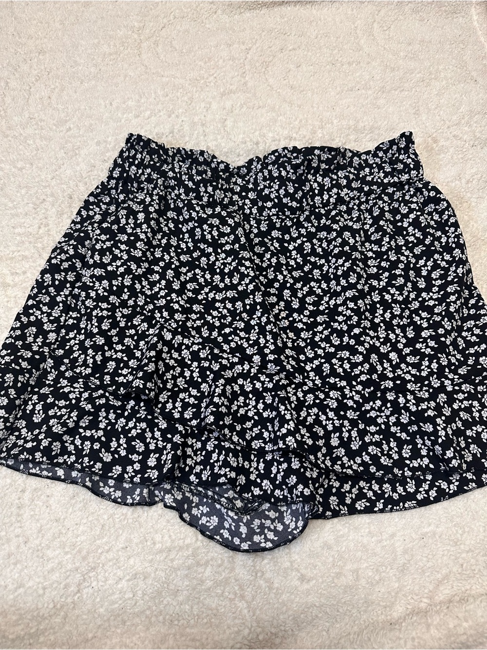 SHEIN Black Shorts with White Floral Print